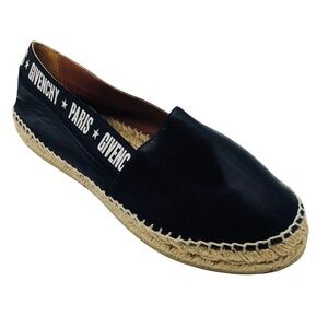 GIVENCHY BLACK LOGO PRINT LAMBSKIN LEATHER CAPRI ESPADRILLE FLATS